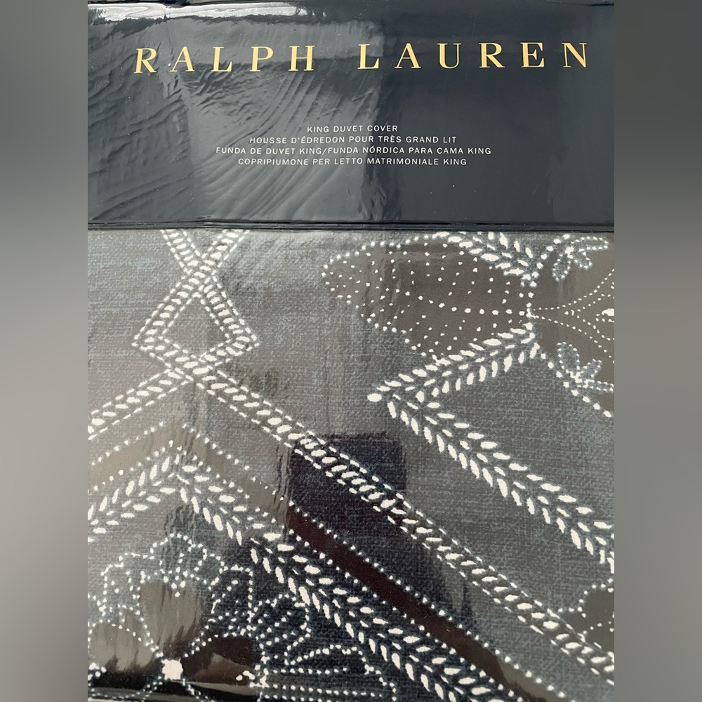 Ralph Lauren Duvet Cover Francois Navy Blue King 100% Cotton Bedding 108x96in - Picture 3 of 7